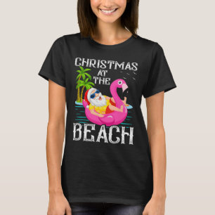 Camiseta Flamingo Divertido Flutuante Papai Noel Natal Na