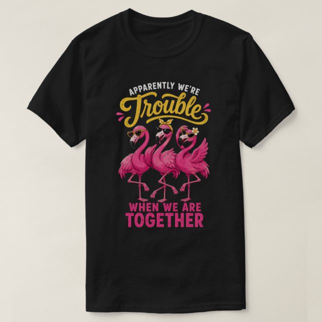Camiseta Flamingo Divertido Melhores Amigas Bagunça (Frente do Design)