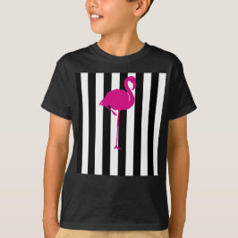 Camiseta Flamingo do rosa quente em listras preto e branco