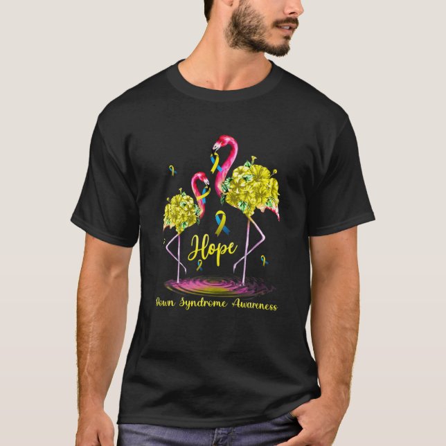 Camiseta Flamingo Down Síndrome Sensibilização (Frente)