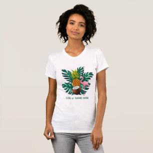 Camiseta Flamingo e Abacaxi Tropicais de Verão Fofos