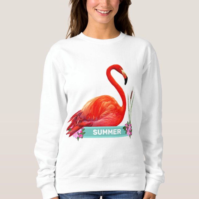 Camiseta Flamingo e Flores Rosa Coral (Frente)