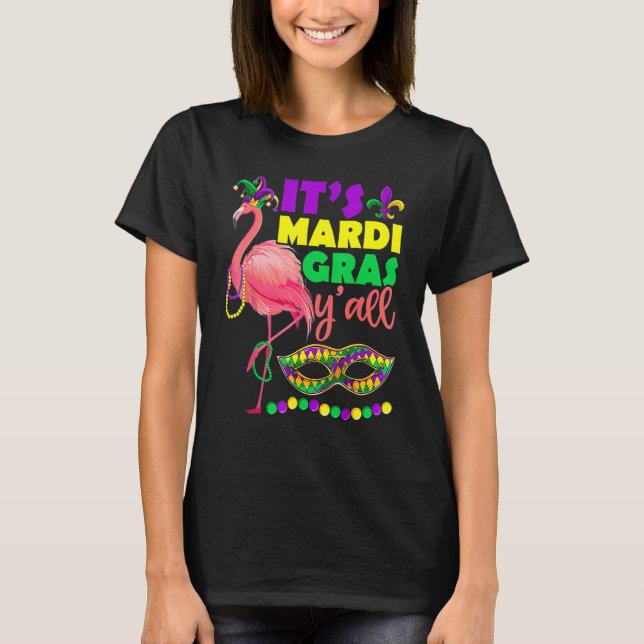 Camiseta Flamingo É Mardi Gras Yall Carnaval Jester Hat W (Frente)