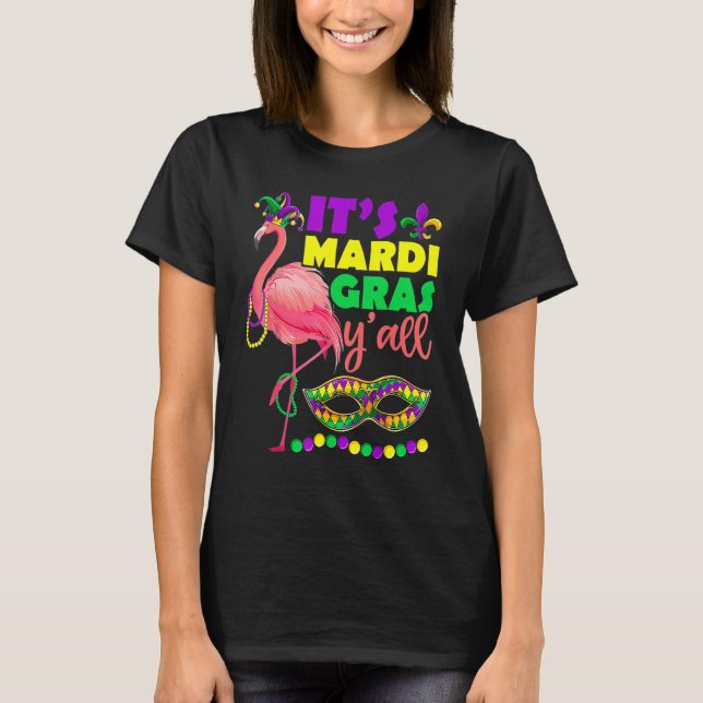 Camiseta Flamingo É Mardi Gras Yall Carnaval Jester Hat W (Frente)