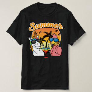 Camiseta flamingo e unicórnio de verão
