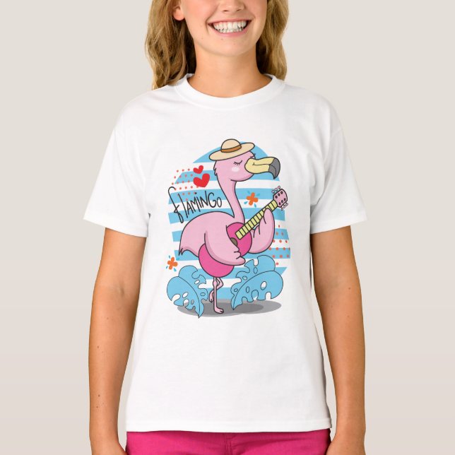 Camiseta Flamingo Engraçado Garota (Frente)