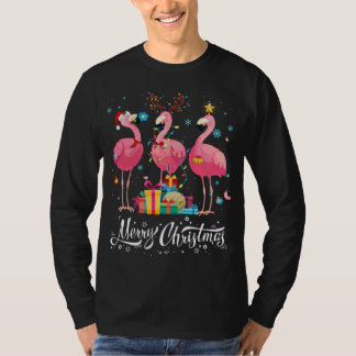 Camiseta Flamingo Engraçado Luz Santa Héater Árvore de Nata