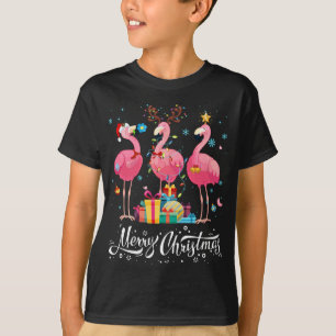 Camiseta Flamingo Engraçado Luz Santa Héater Árvore de Nata