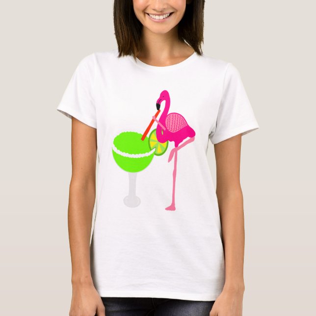 Camiseta Flamingo engraçado que bebe uma Margarita (Frente)