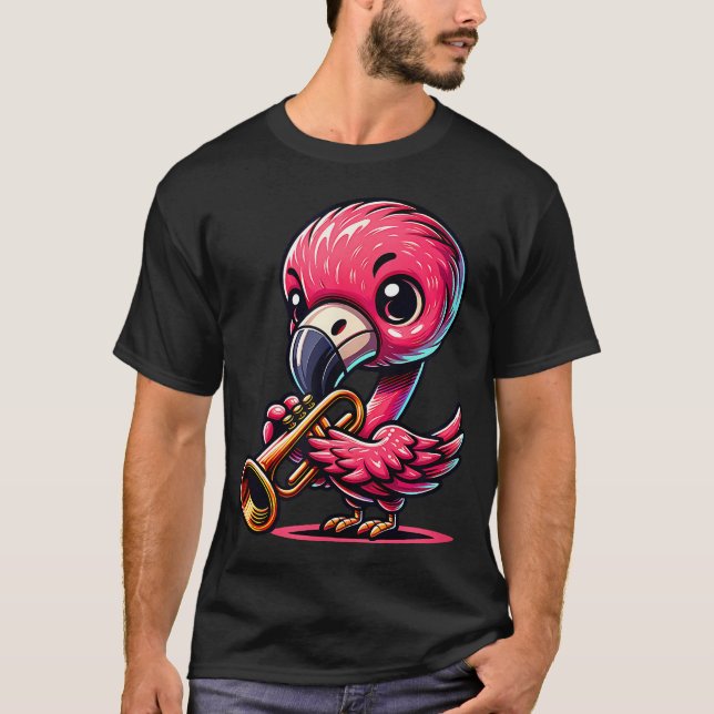 Camiseta Flamingo Engraçado Tocando (Frente)