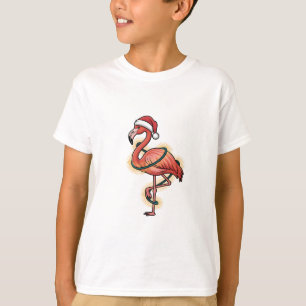 Camiseta Flamingo Envolto Em Luz de Natal Pássaro Rosa