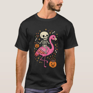 Camiseta Flamingo Esqueleto Halloween Balde De Doces Vetor