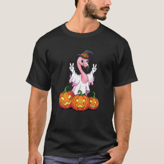 Camiseta Flamingo Fantasma Abóbora Boo Halloween Crianças E