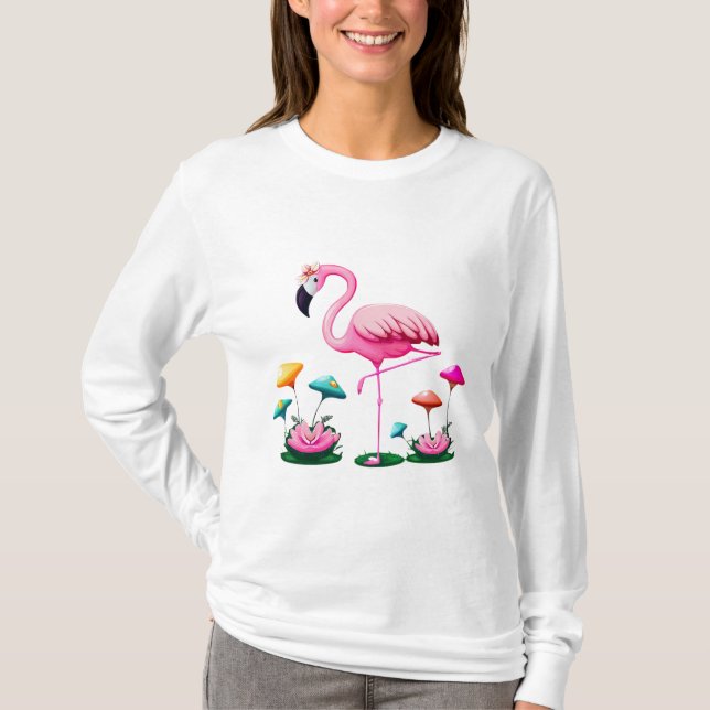 Camiseta Flamingo Fantasy Pond T-Shirt Long Sleeve (Frente)