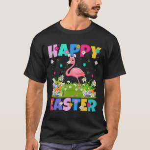 Camiseta Flamingo Feliz Páscoa Caça ao Ovo Orelha de Coelho