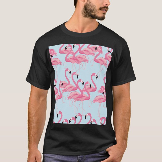 Camiseta Flamingo Flock: Impressão Tropical Vintage (Frente)