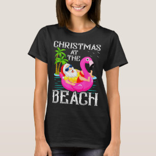 Camiseta Flamingo Flutuante Engraçado Papai Noel Natal Na