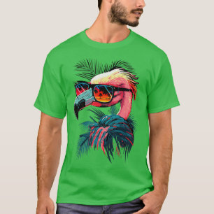 Camiseta Flamingo Fofo com Óculos de Sol Retro Vintage Engr