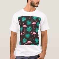 Flamingo, folhas de palma: aquarela tropical.