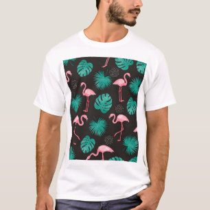 Camiseta Flamingo, folhas de palma: aquarela tropical.