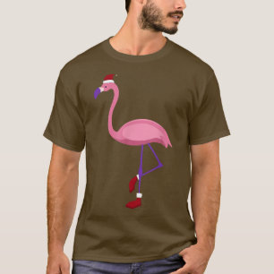 Camiseta Flamingo Funny Santa Hat Papais noeis Boots Xmas F