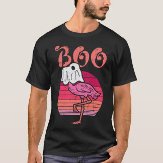 Camiseta Flamingo Ghost Boo Rosa Sunset Retro Halloween Bir
