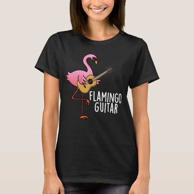Camiseta Flamingo Guitar Música Engraçada Pun Escuro BG (Frente)