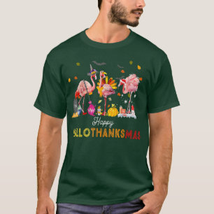 Camiseta Flamingo Happy Hallothanksmas Dia de as Bruxas eng