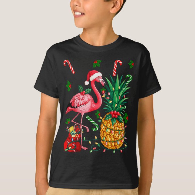 Camiseta Flamingo Hawaiian Ne Christmas Lights Xmas  (Frente)