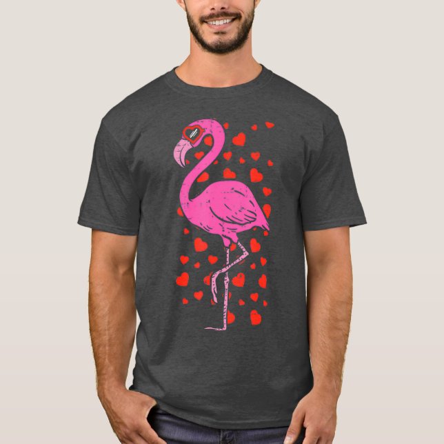 Camiseta Flamingo Heart Glasses Cute Valentines Day Bird (Frente)