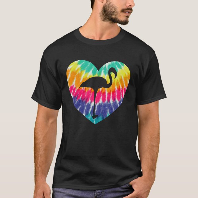 Camiseta Flamingo Heart With Tie dye Print For Flamingo (Frente)