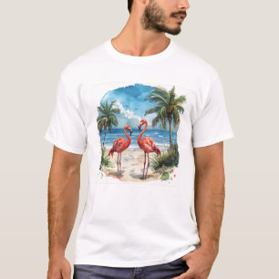 Camiseta Flamingo Ilha Tropical