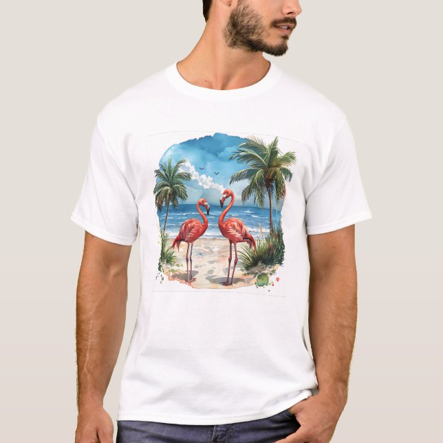 Camiseta Flamingo Ilha Tropical (Frente)