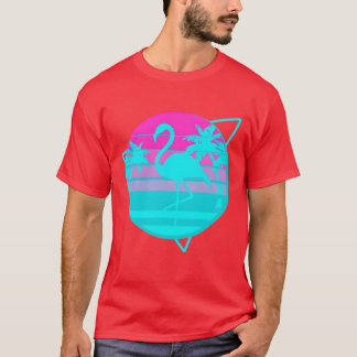 Camiseta Flamingo In A Vintage 80S Beach With Palms Vaporwa
