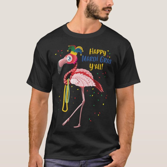 Camiseta Flamingo Jester Hat Mardi Gras Fat Terça-feira (Frente)