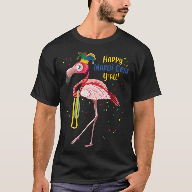 Camiseta Flamingo Jester Hat Mardi Gras Fat Tuesday (Frente)