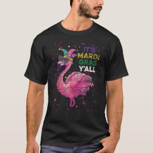 Camiseta Flamingo Jester Miçanga Máscara É Mardi Gras Y'a