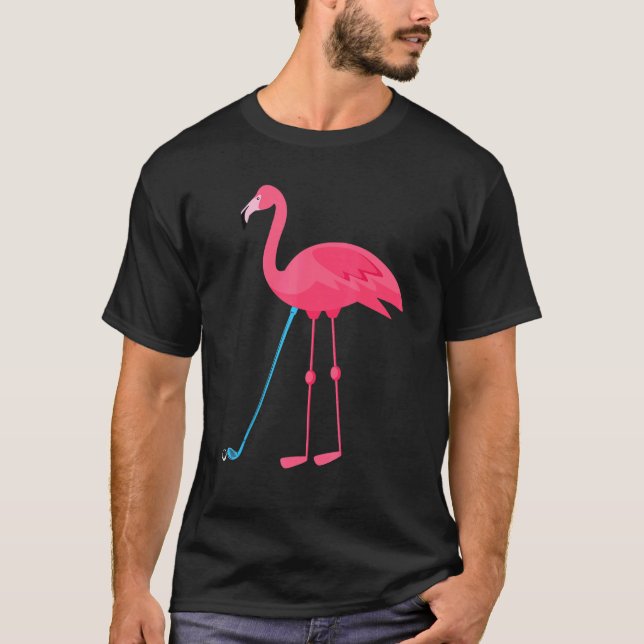 Camiseta Flamingo Jogando Golf Trendy Golfer Verão de Golfe (Frente)
