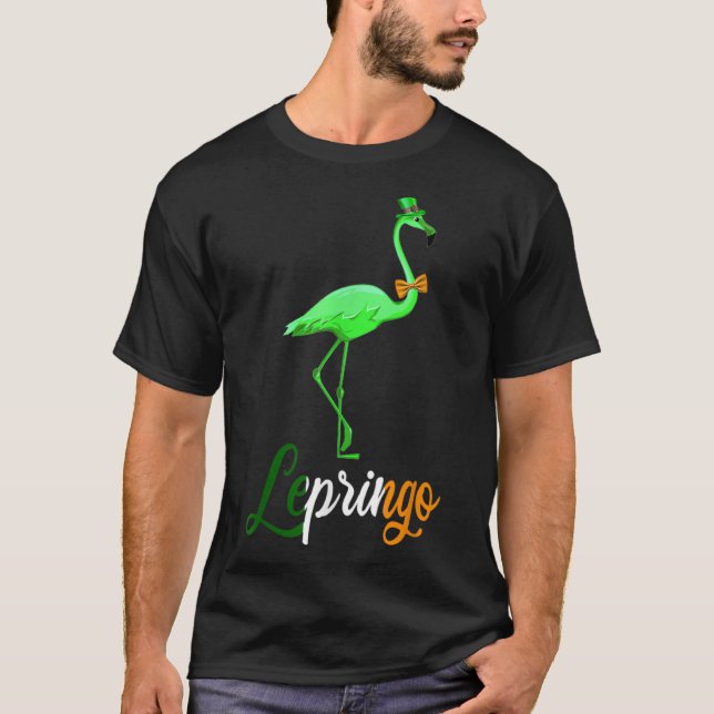 Camiseta Flamingo Lepringo Cute Vestindo St Patricks Da (Frente)