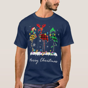 Camiseta Flamingo Lights Santa Hat Xmas Tree Christmas