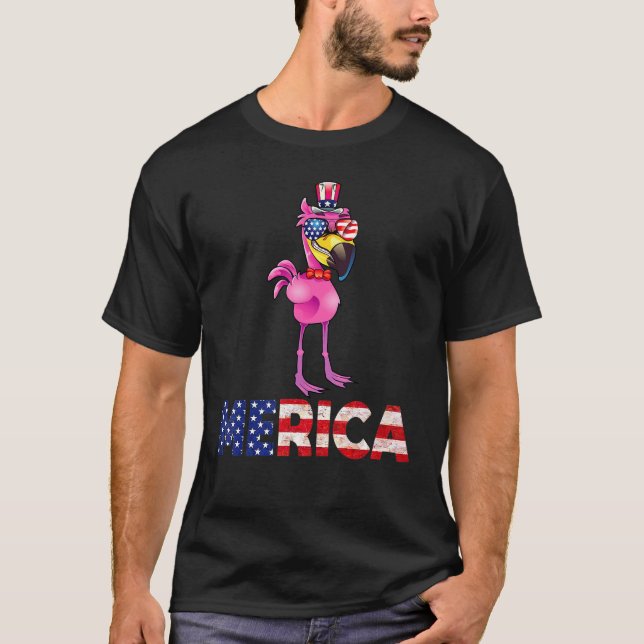 Camiseta Flamingo Merica American Flag Engraçado Tio Sam (Frente)