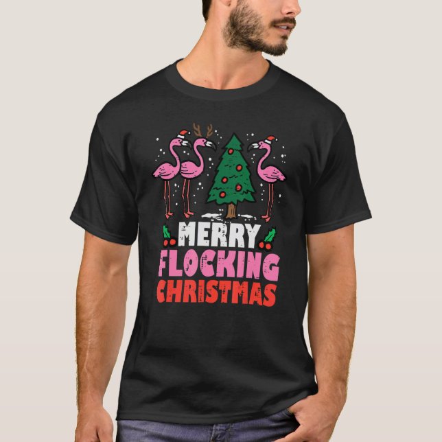 Camiseta Flamingo Merry Flocking Christmas  Xmas Men Women  (Frente)