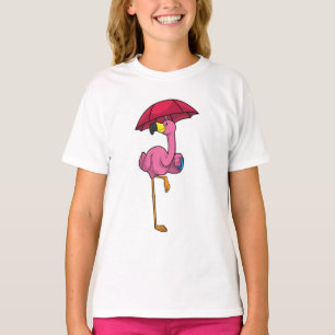 Camiseta Flamingo na chuva com guarda-chuva