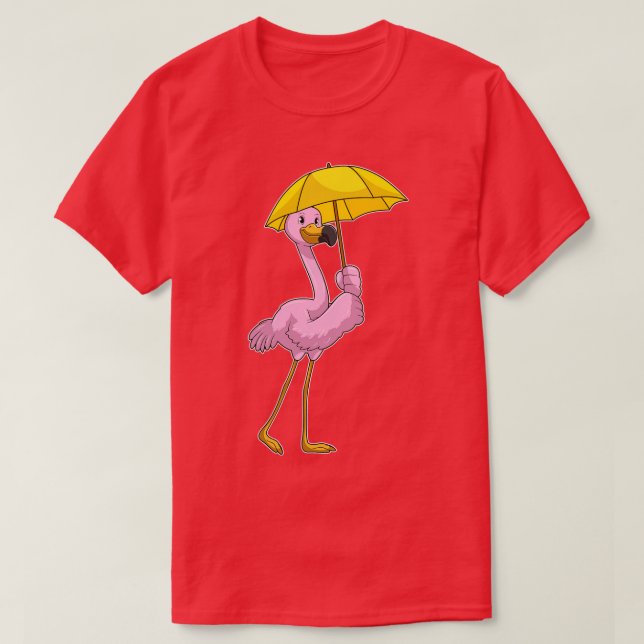 Camiseta Flamingo na chuva com guarda-chuva (Frente do Design)