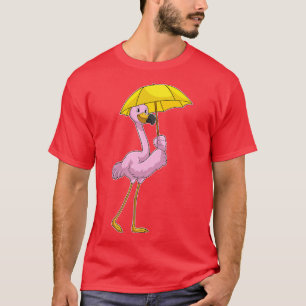 Camiseta Flamingo na chuva com guarda-chuva