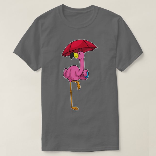 Camiseta Flamingo na chuva com guarda-chuva 1 (Frente do Design)