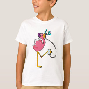 Camiseta Flamingo na Música com Fone de Ouvido