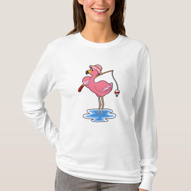 Camiseta Flamingo na pesca com cana de pesca (Frente)