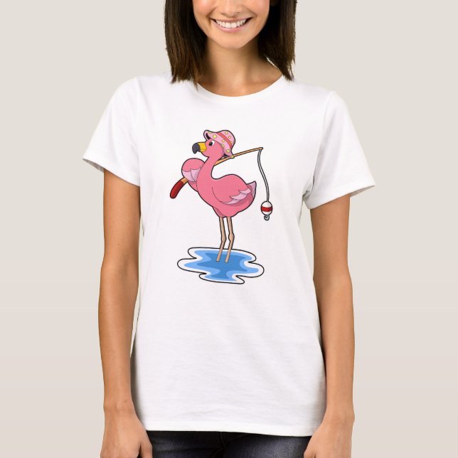 Camiseta Flamingo na pesca com cana de pesca (Frente)