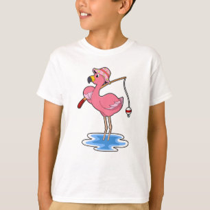 Camiseta Flamingo na pesca com vara de pescar